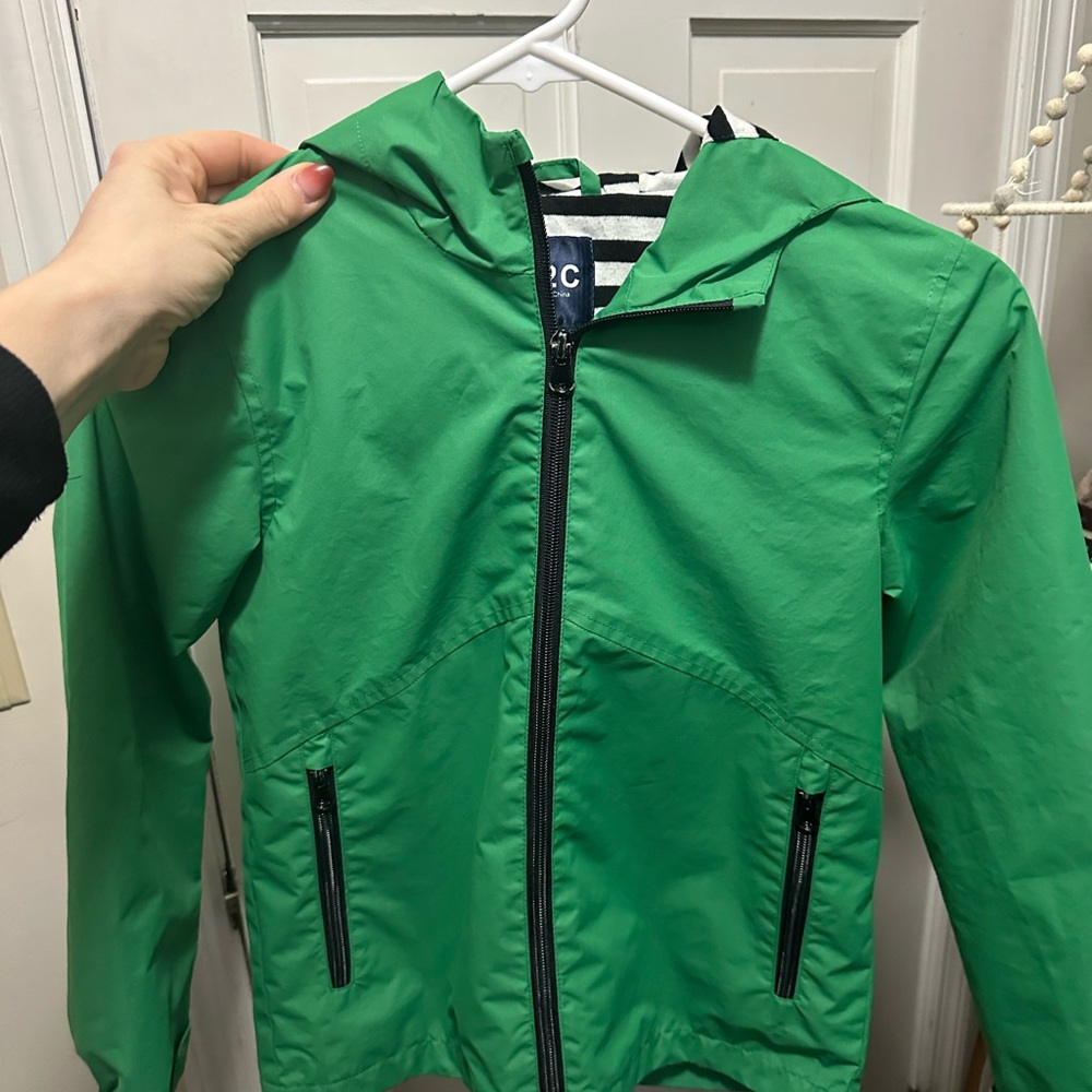 Green Hooded Jacket with Zipper Pockets